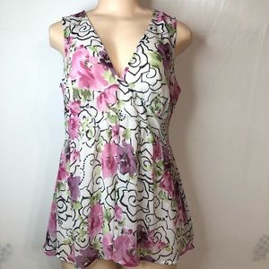 Bay Studio Women’s Career Floral Top Blouse Short Sleeve Multicolor M